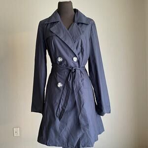 Mossimo sz M navy 100% cotton double‎ breasted long trench coat